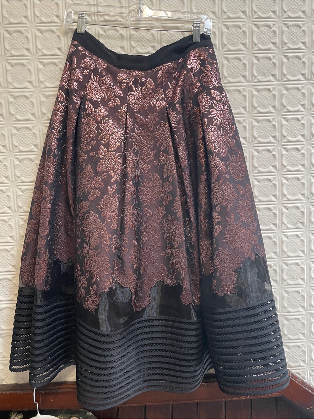 Sachi and BabiElegant Black and Rose Gold Floral A-Line Skirt